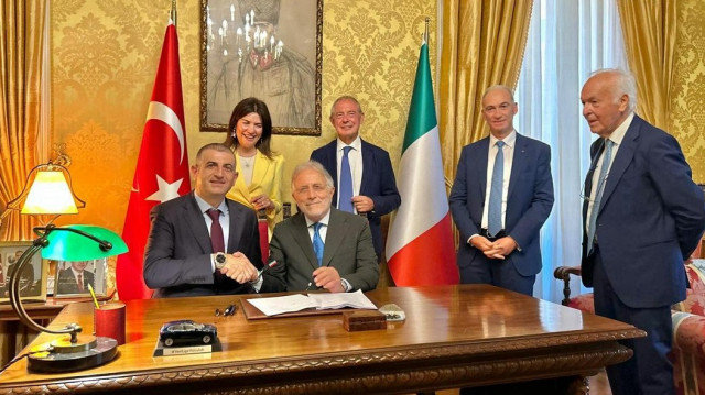 Baykar CEO Haluk Bayraktar at the Caproni acquisition ceremony in Italy