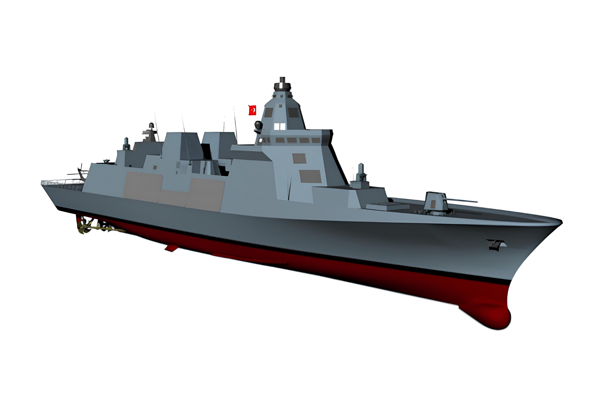 “Side-by-side rendering of Türkiye’s MİLGEM corvette and TF-2000 air-defense destroyer showcasing stealth design and integrated radar systems.”