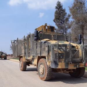 Kirpi MRAP leading convoy with Russian BTR-82A in Syria