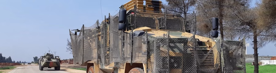 Kirpi MRAP leading convoy with Russian BTR-82A in Syria