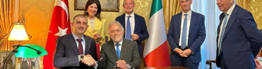 Baykar CEO Haluk Bayraktar at the Caproni acquisition ceremony in Italy